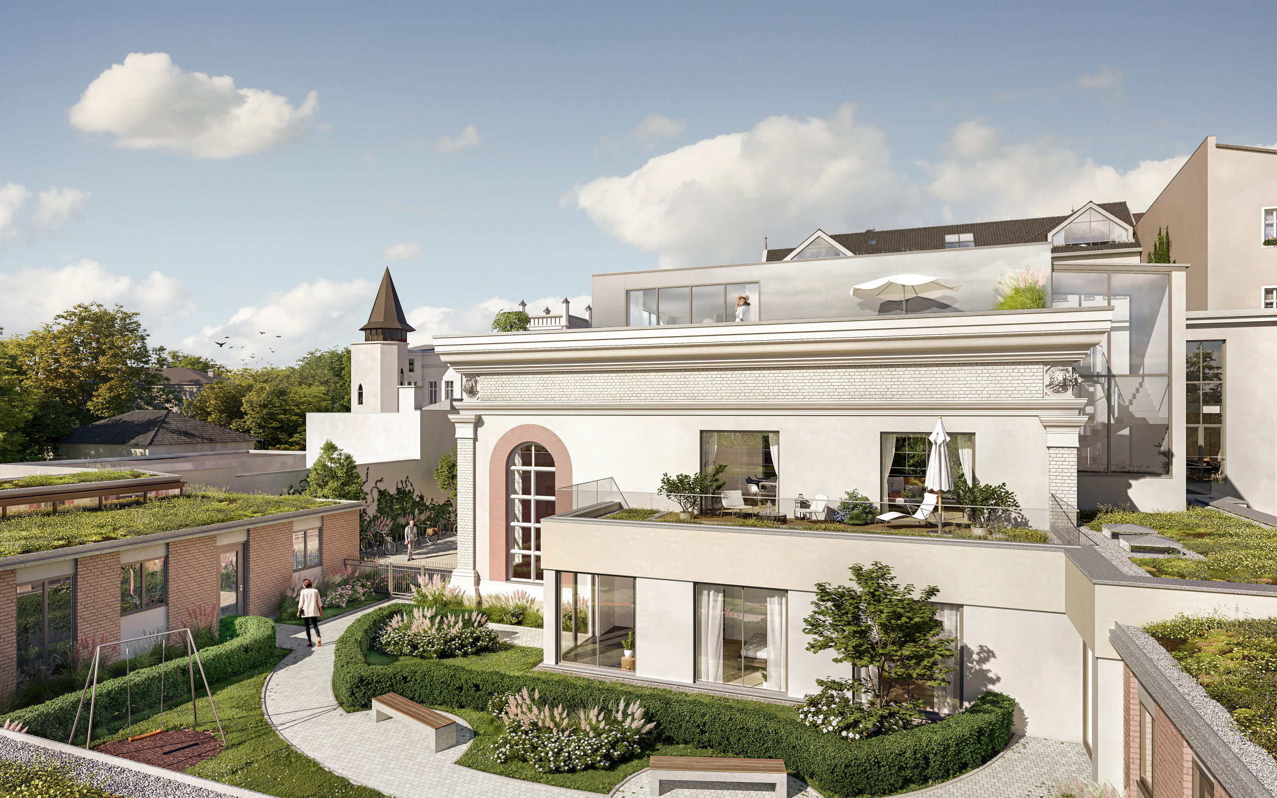 Visualisierung Altbau elegant Fassade Innenhof