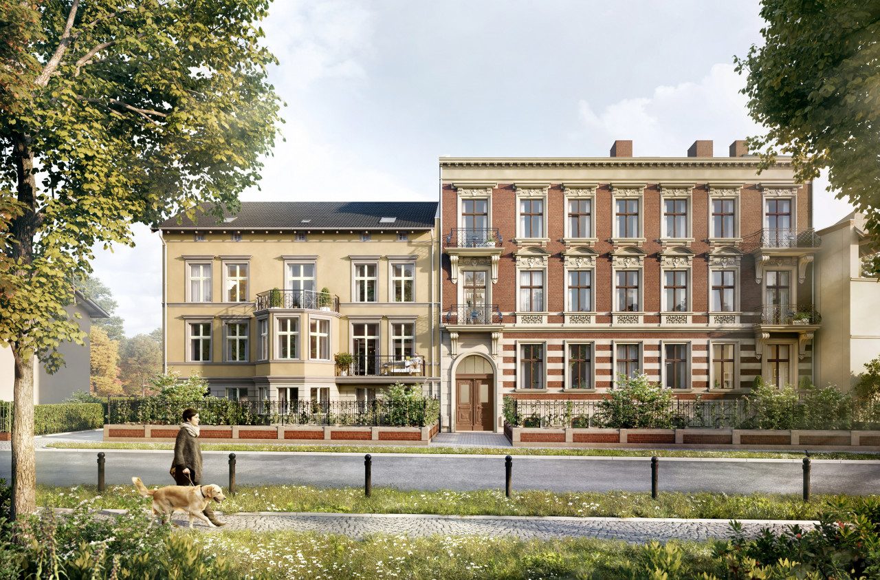 visualisierung elegante klassizistische Fassade Straßenansicht